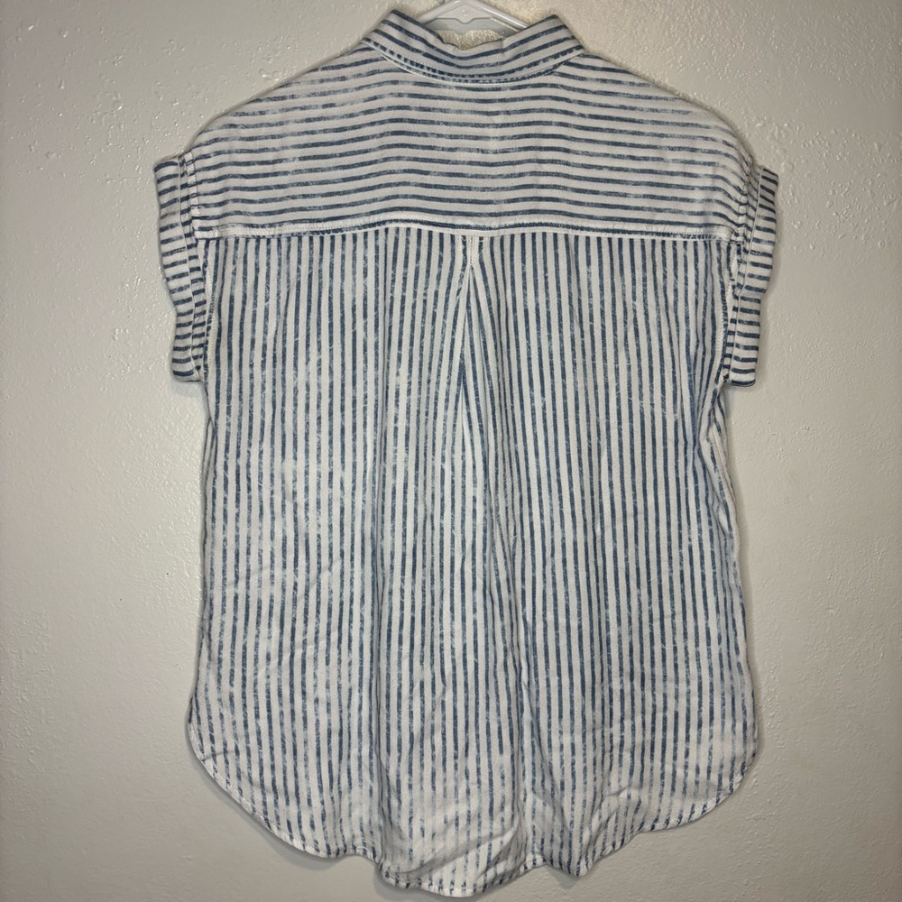 American Eagle Striped Button Up Womens Blue & White Cuffed Top XS extra small - Picture 3 of 5